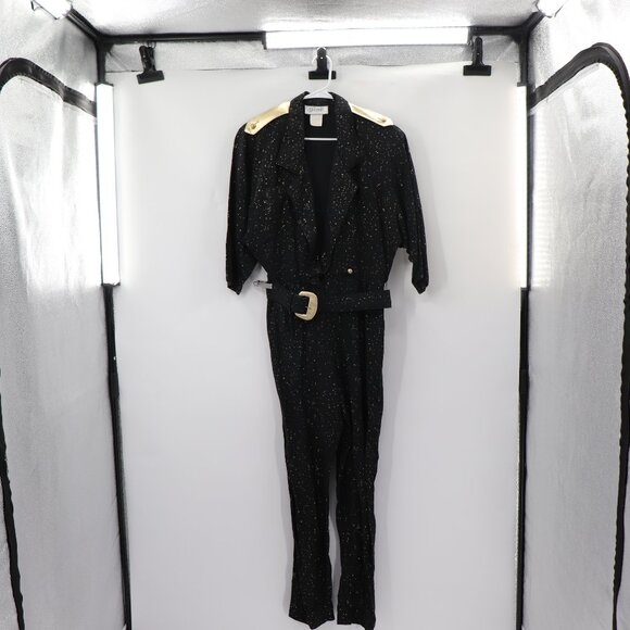 Vintage D.Frank Black and Gold 1980s Jumpsuit - Picture 1 of 13